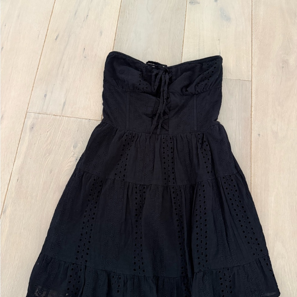 Edikted Black Strapless Eyelet Tiered Sundress